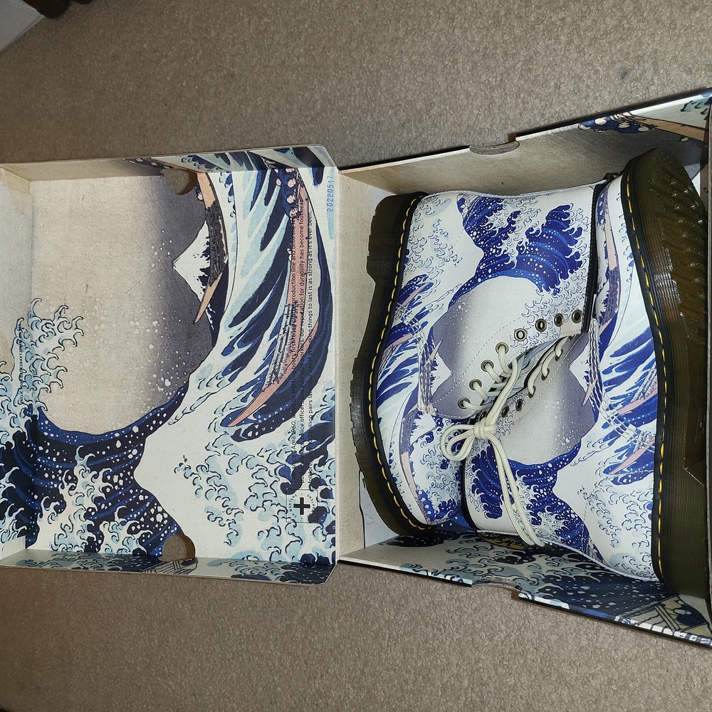 Dr. Martens Blue and White Wave Print Boots
